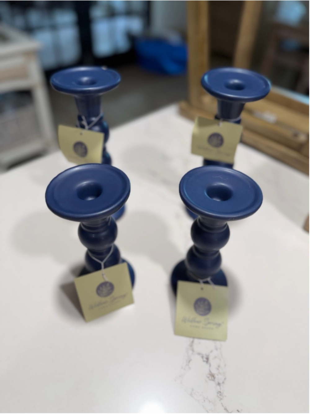 NEW Set of 4 Willow Spring Navy Blue Candle Holders Various Sizes $36